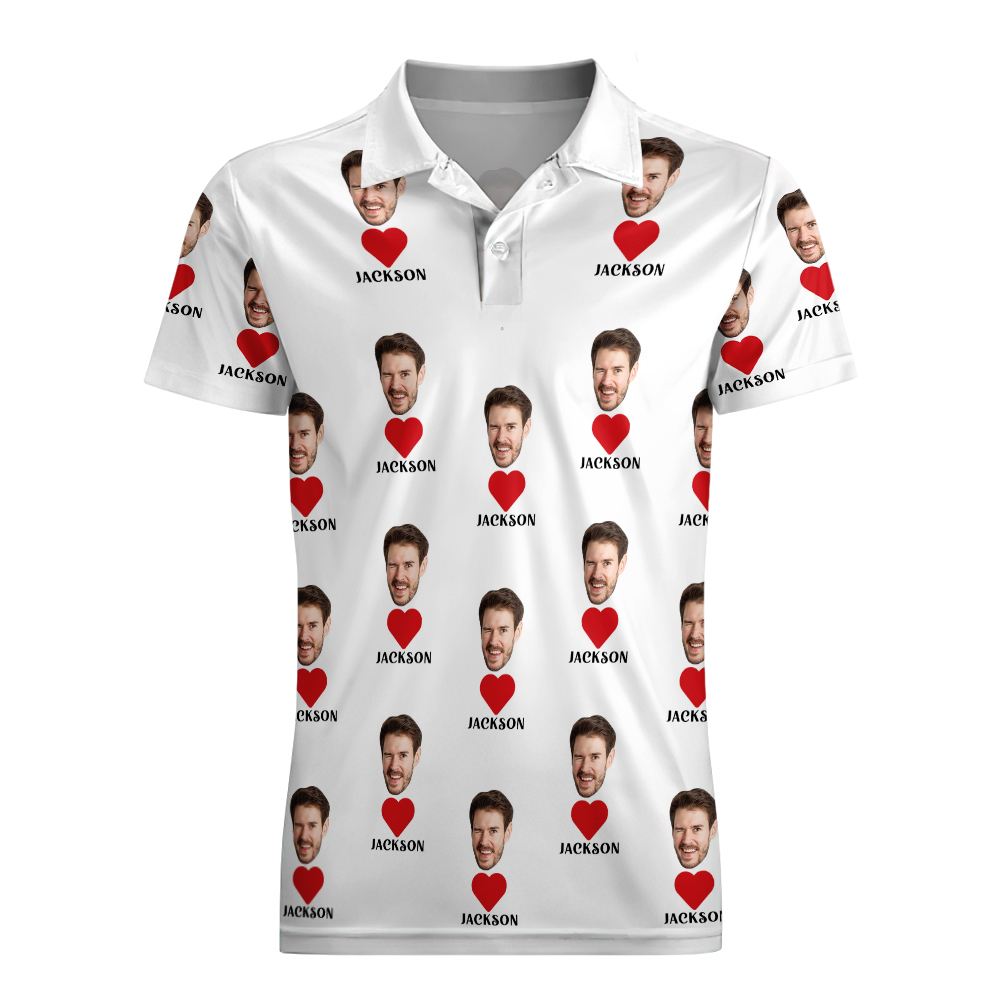 Custom Name Polo Shirt Personalized Hearts Short Sleeve Golf Shirt with Picture Logo Custom Polos for Men