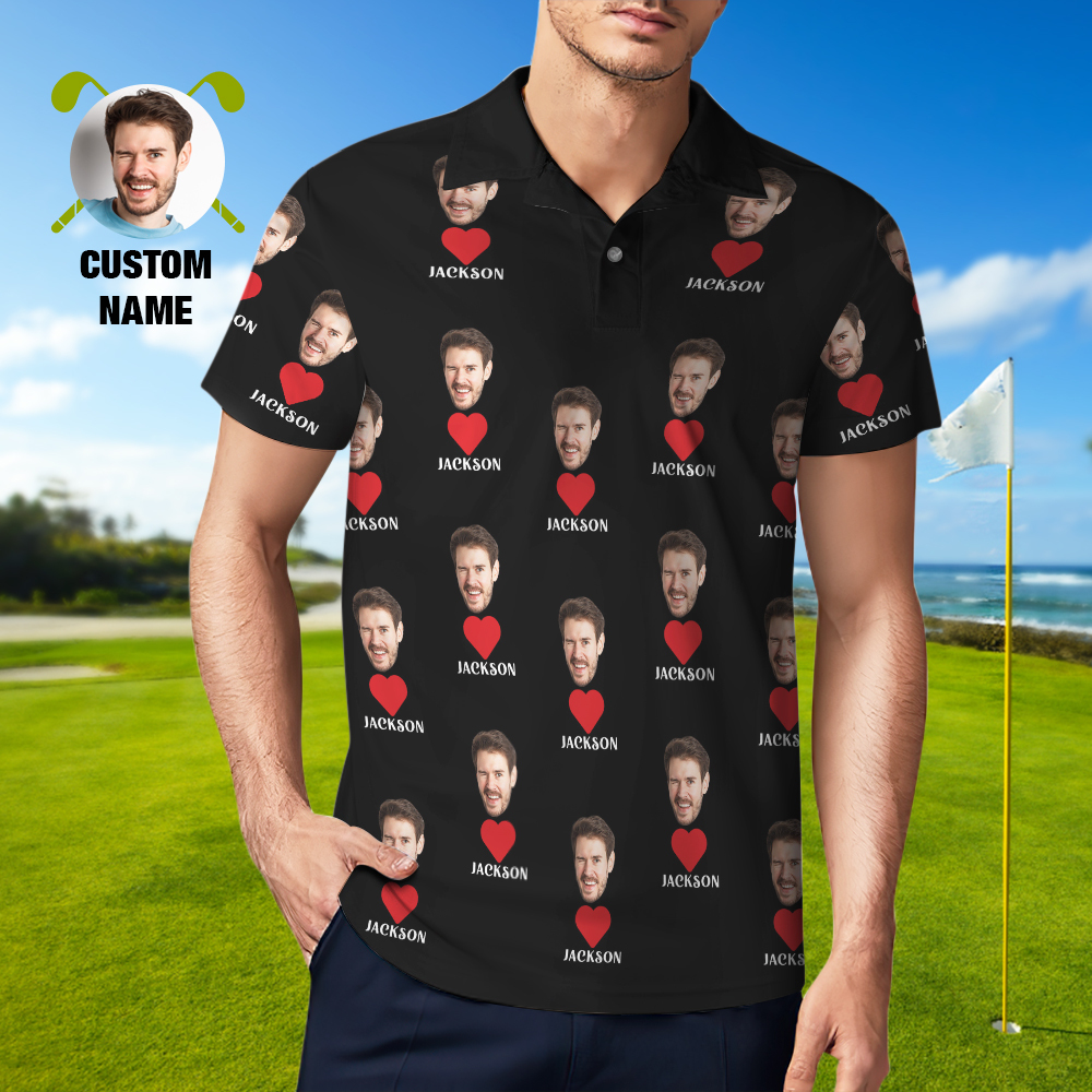 Custom Name Polo Shirt Personalized Hearts Short Sleeve Golf Shirt with Picture Logo Custom Polos for Men
