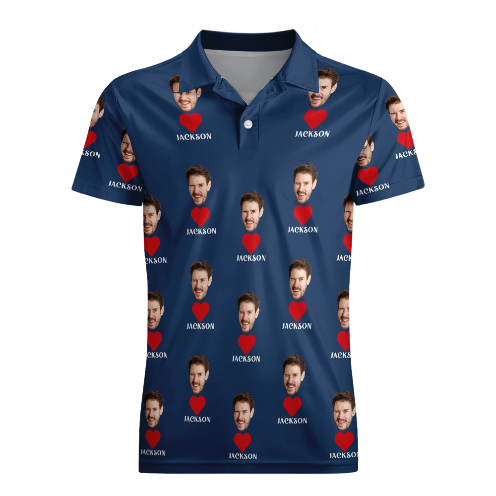 Custom Name Polo Shirt Personalized Hearts Short Sleeve Golf Shirt with Picture Logo Custom Polos for Men