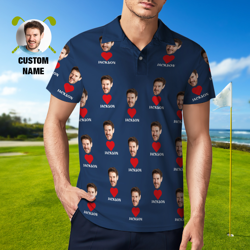 Custom Name Polo Shirt Personalized Hearts Short Sleeve Golf Shirt with Picture Logo Custom Polos for Men