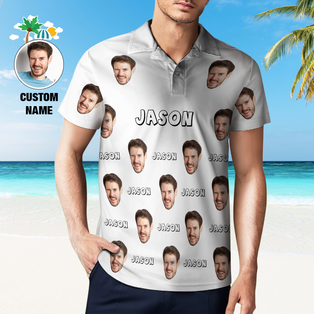Custom Name Polo Shirt Personalized Hearts Short Sleeve Golf Shirt with Picture Logo Custom Polos for Men