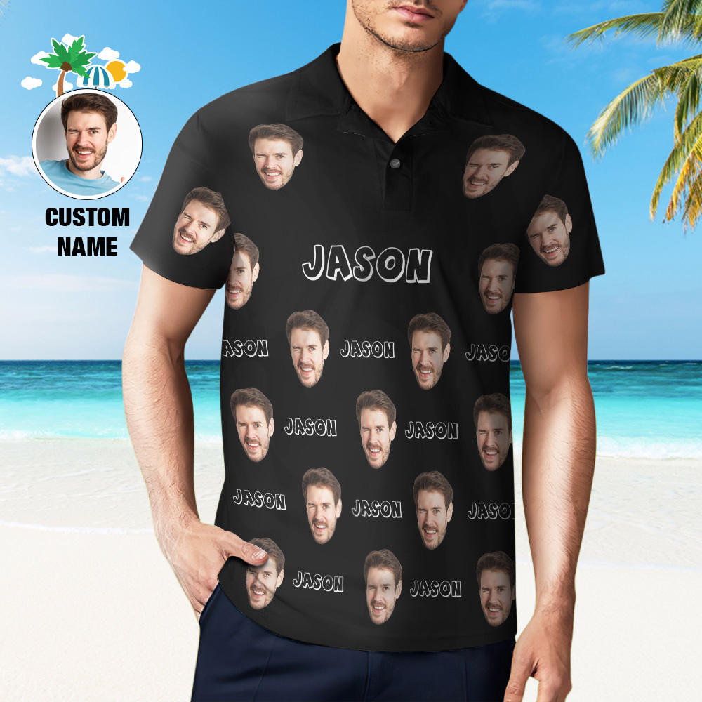 Custom Name Polo Shirt Personalized Hearts Short Sleeve Golf Shirt with Picture Logo Custom Polos for Men
