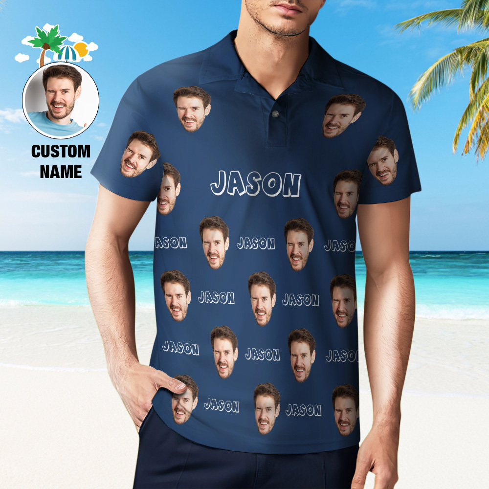 Custom Name Polo Shirt Personalized Hearts Short Sleeve Golf Shirt with Picture Logo Custom Polos for Men