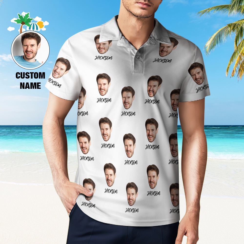 Custom Name Polo Shirt Personalized Hearts Short Sleeve Golf Shirt with Picture Logo Custom Polos for Men