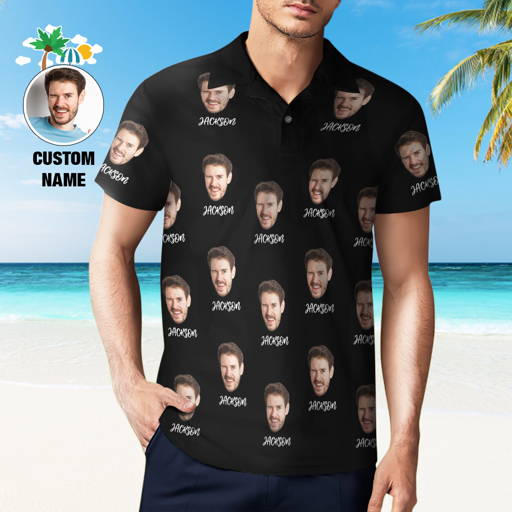 Custom Name Polo Shirt Personalized Hearts Short Sleeve Golf Shirt with Picture Logo Custom Polos for Men