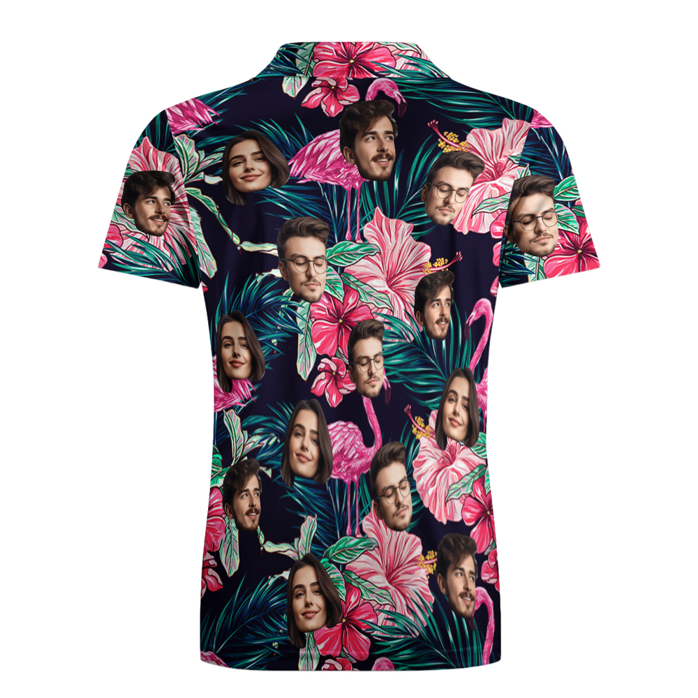 Custom Polo Shirt with Face Personalized Flamingo Flower Polo Shirt for Men Gift for Him