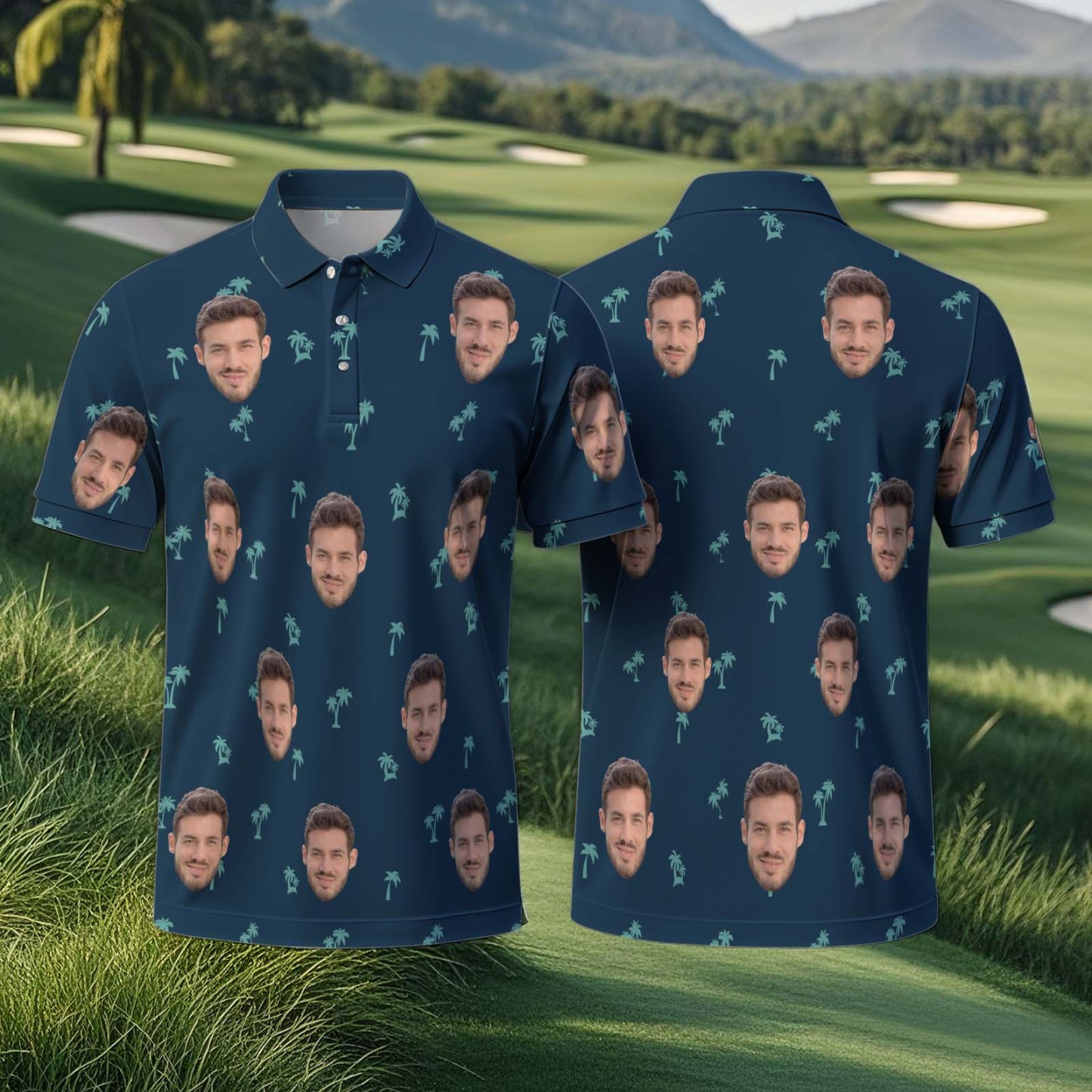 Custom Dark Blue Golf Shirt All Over Print Shirt Personalized Polo Shirts Gift For Boyfriend