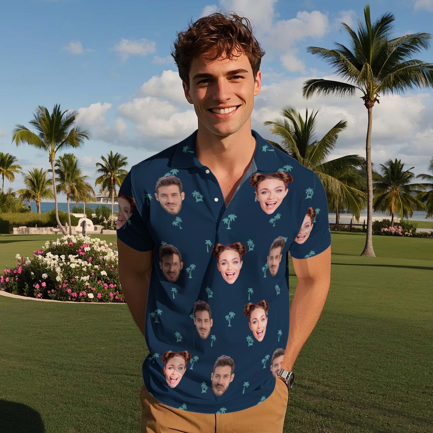 Custom Dark Blue Golf Shirt All Over Print Shirt Personalized Polo Shirts Gift For Boyfriend