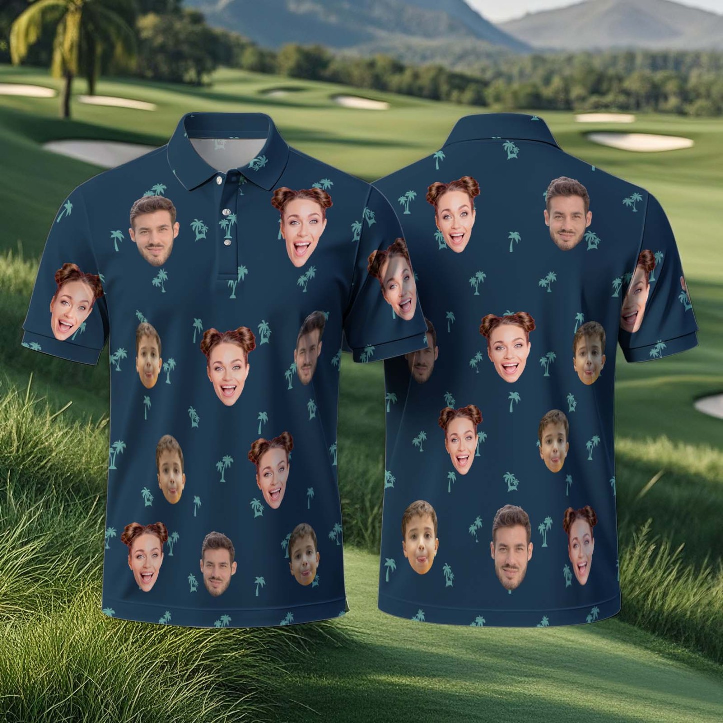 Custom Dark Blue Golf Shirt All Over Print Shirt Personalized Polo Shirts Gift For Boyfriend