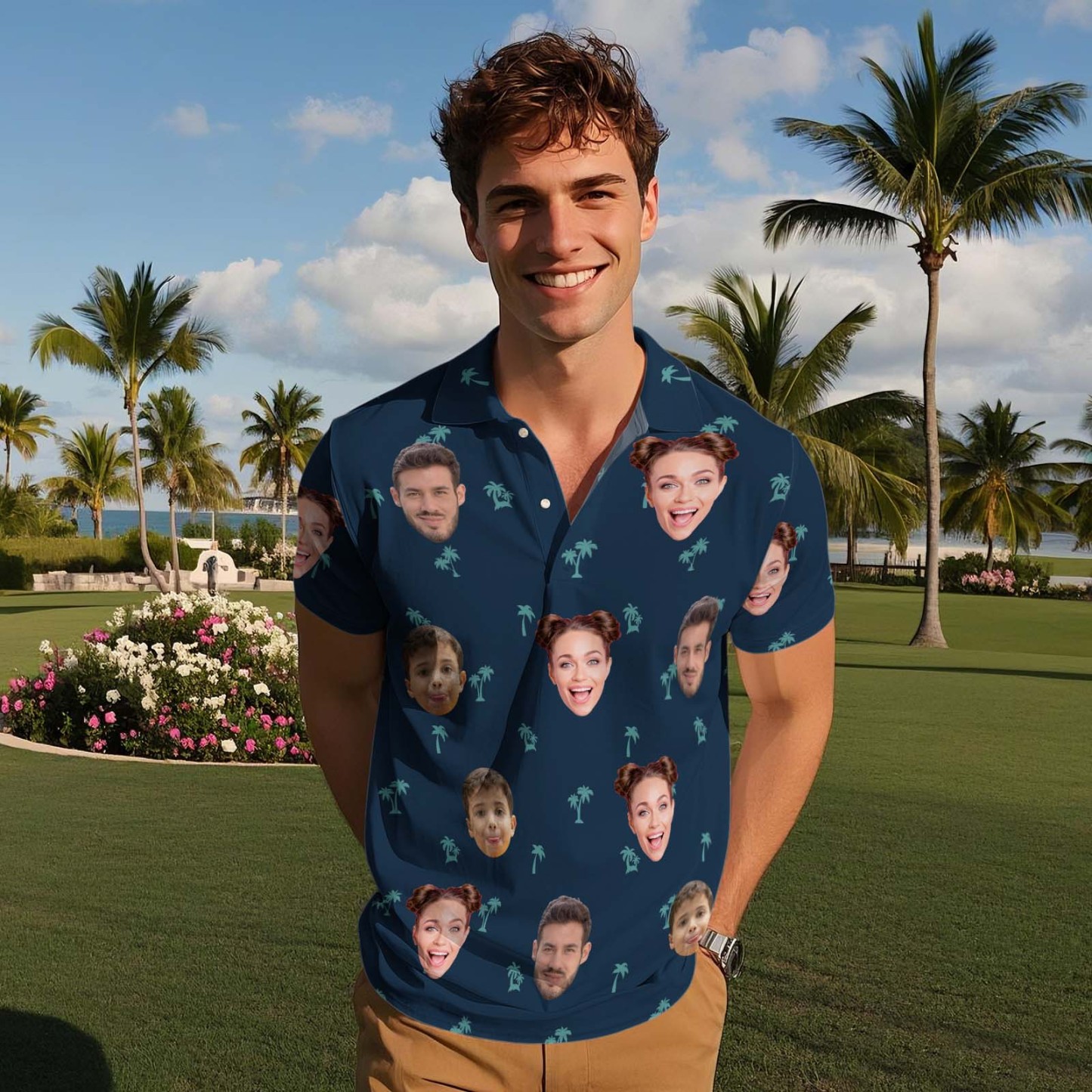 Custom Dark Blue Golf Shirt All Over Print Shirt Personalized Polo Shirts Gift For Boyfriend