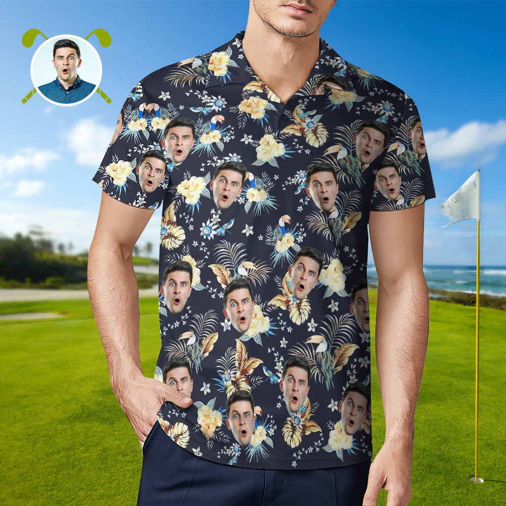 Men's Custom Face Shirt Personalized Golf Shirts For Him Tropical Print