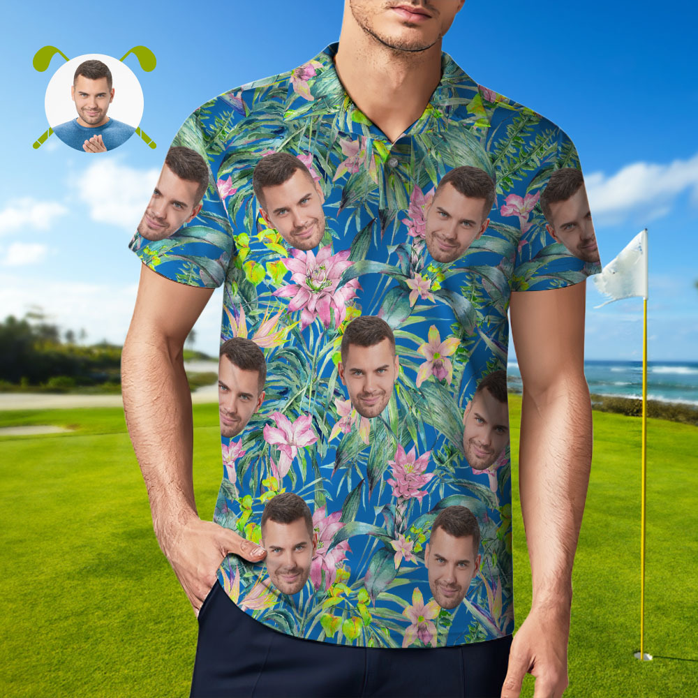 Custom Face Golf Polo Shirt Personalized Men’s All Over Print Polo Shirt 6 Styles