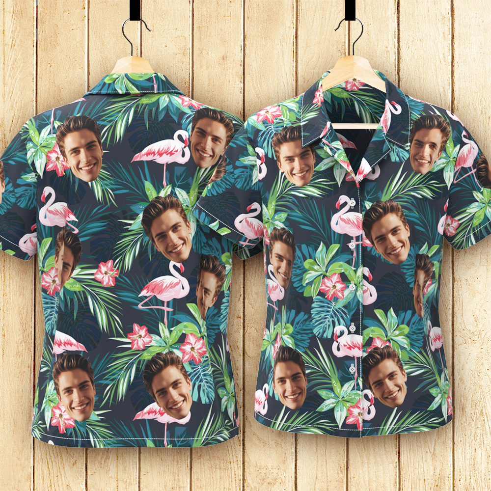 Custom Face All Over Print Hawaiian Shirt Flamingo Flowers And Leaves New-For Her