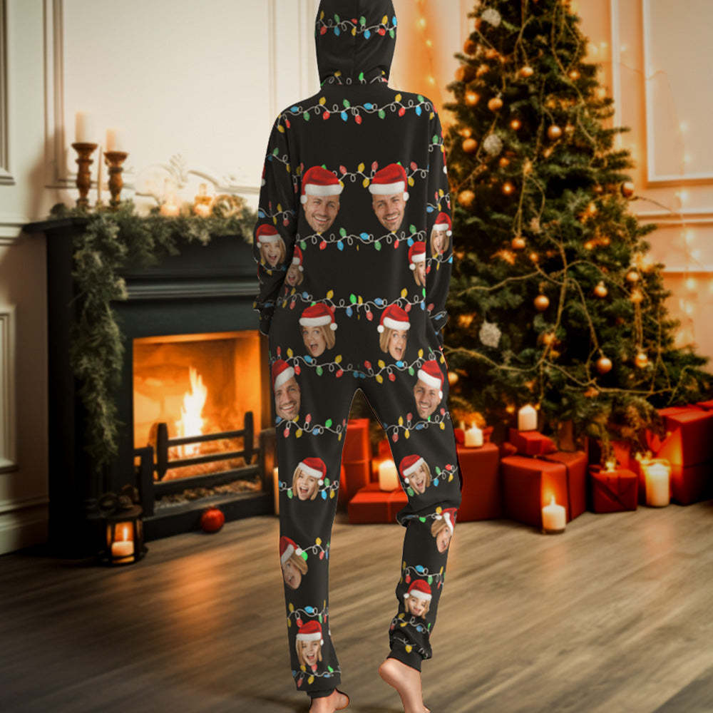 Custom Onesies Photo Xmas Leds Pajamas One-Piece Sleepwear Family Pyjamas Christmas Gift - CustWitAU
