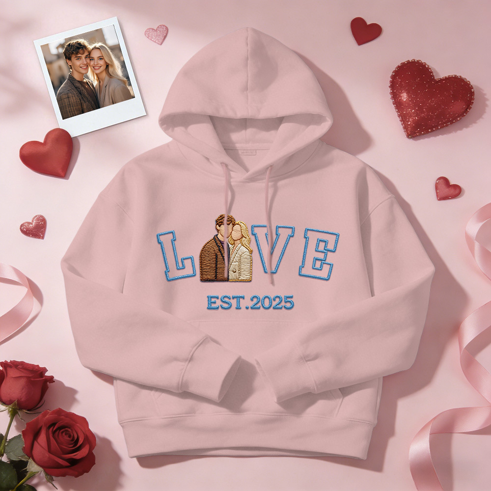 Personalized Embroidered Photo Couple LOVE Est Year Sweatshirt/Hoodie - CustWit