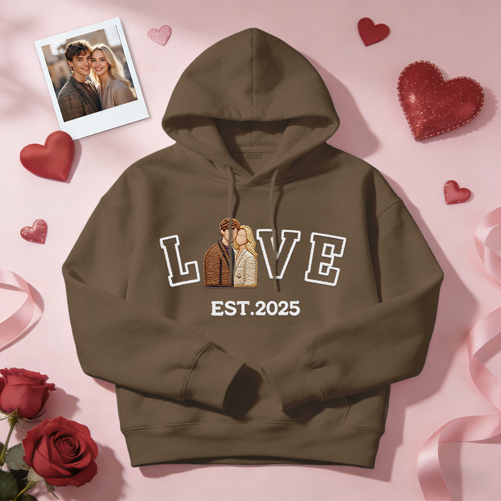 Personalized Embroidered Photo Couple LOVE Est Year Sweatshirt/Hoodie - CustWit