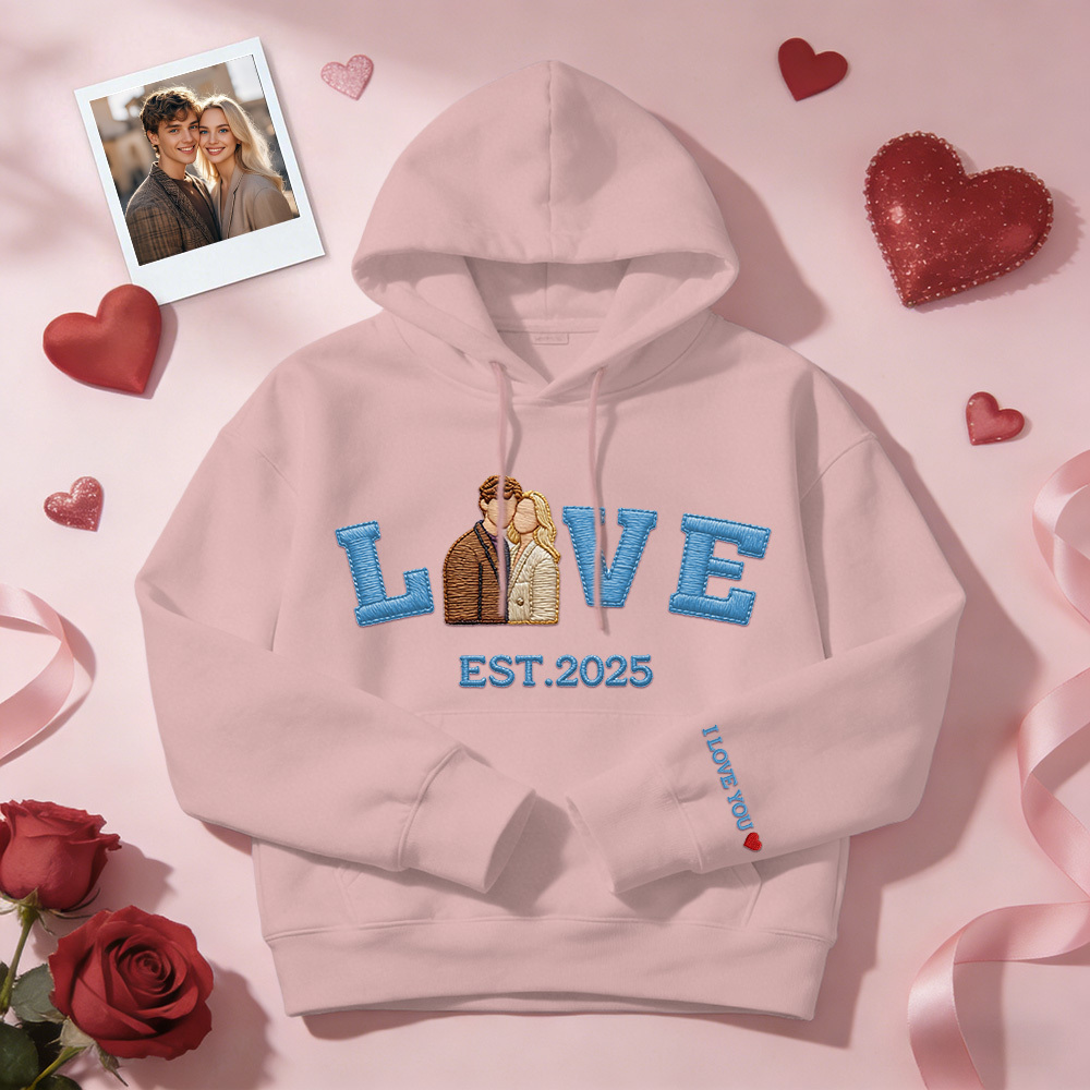 Personalized Embroidered Photo Couple LOVE Est Year Sweatshirt/Hoodie - CustWit