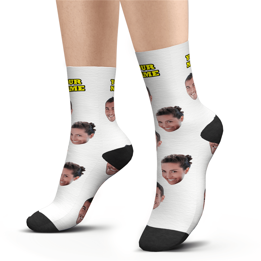 Custom Face Socks With Your Text 3D Preview Colorful Socks Father's Day Gifts