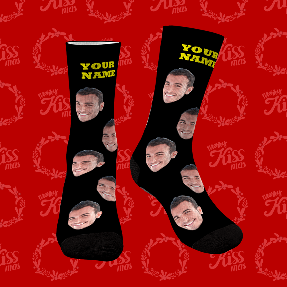 Christmas Gifts Custom Face Socks With Your Text 3D Preview Colorful Socks