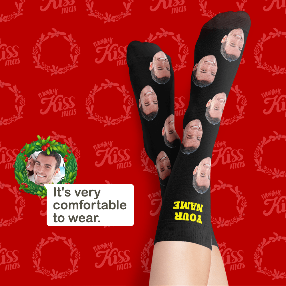 Custom Face Socks With Your Text 3D Preview Colorful Socks Christmas Gifts