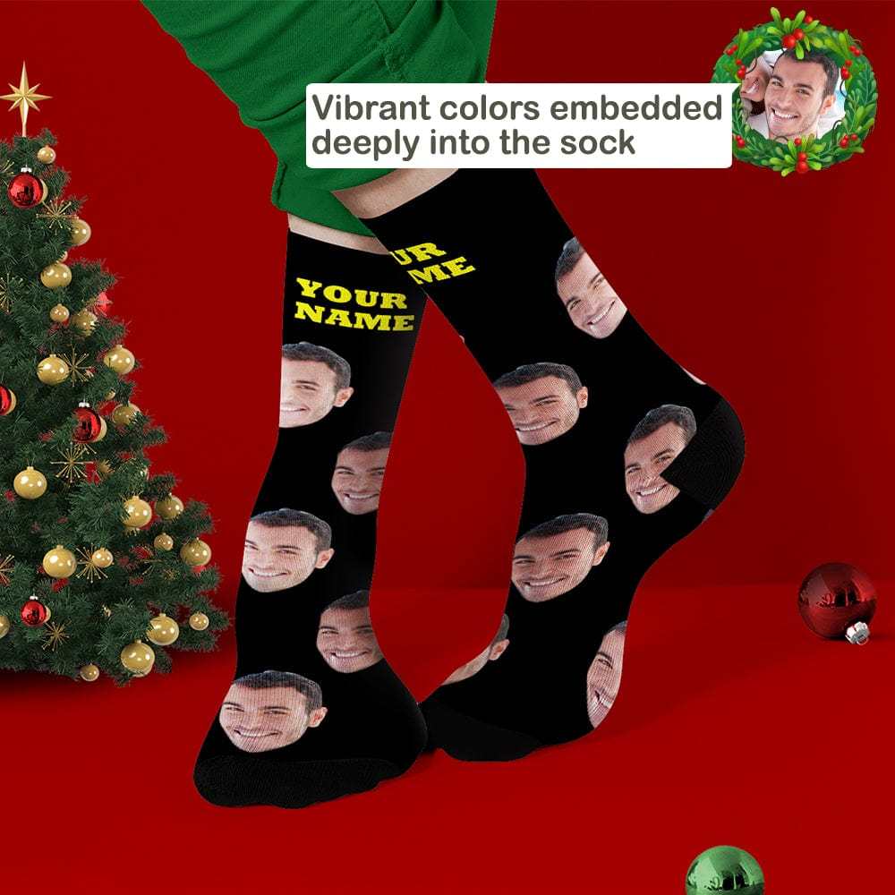 Christmas Gifts Custom Face Socks With Your Text 3D Preview Colorful Socks