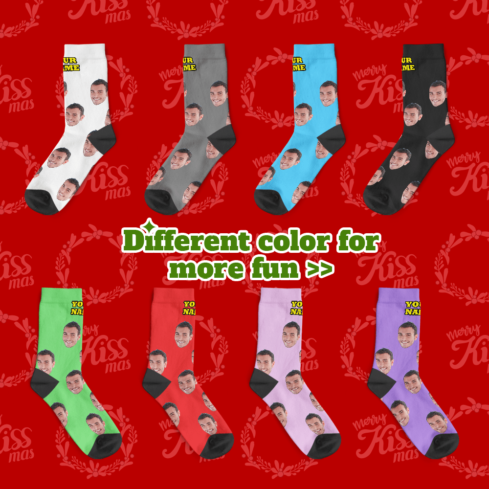 Custom Face Socks With Your Text 3D Preview Colorful Socks Christmas Gifts