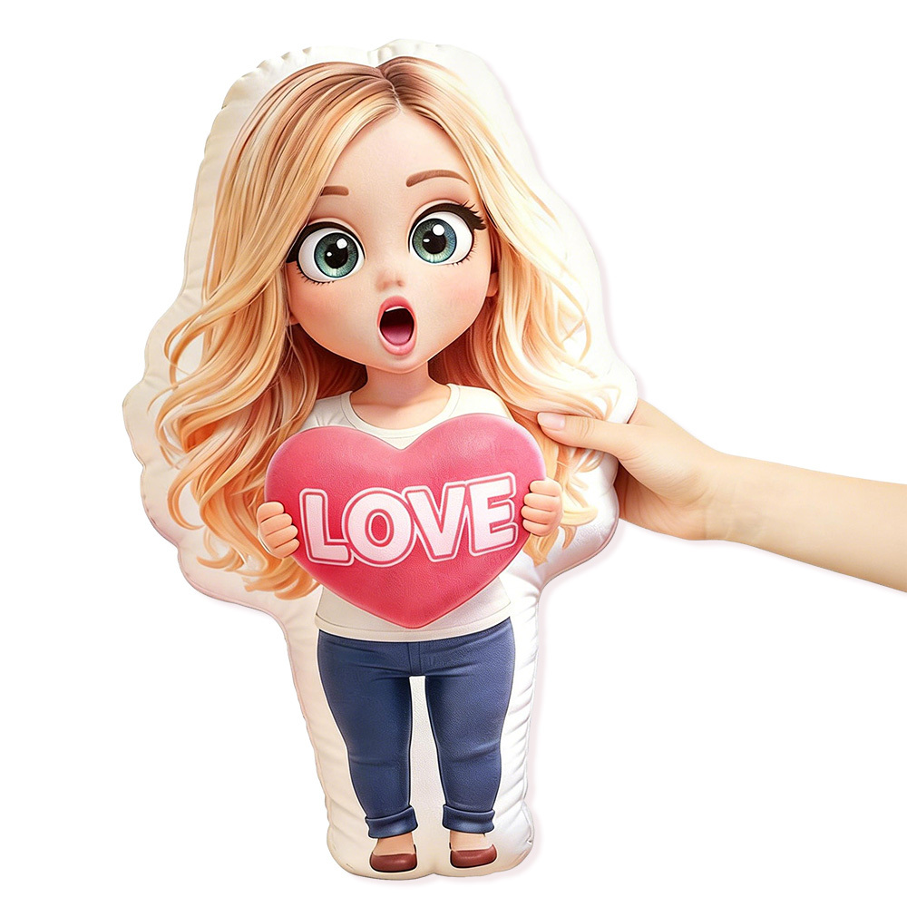 Custom Photo Cartoon LOVE Minime Pillow Cute Valentine’s Day Gift for Couples & Loved Ones