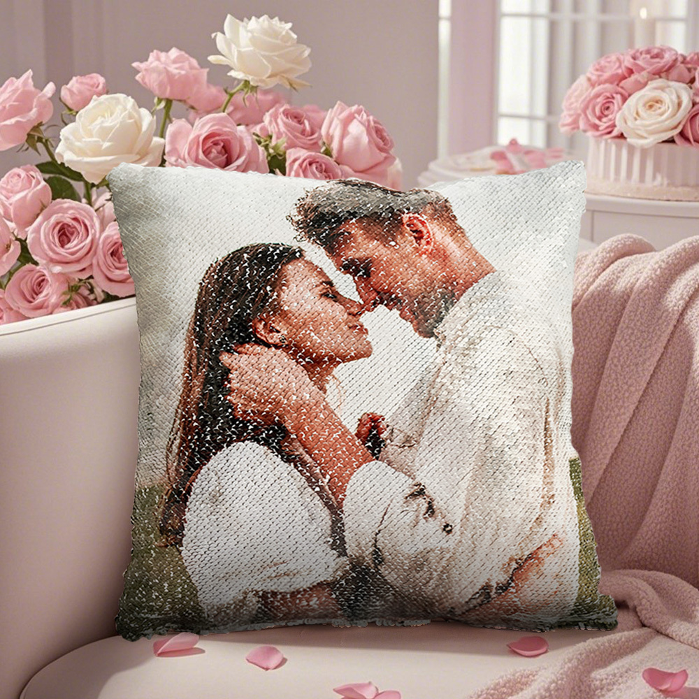 Custom Two Photos Sequin Pillow Switch From One Photo to Another Photo Magic Pillow