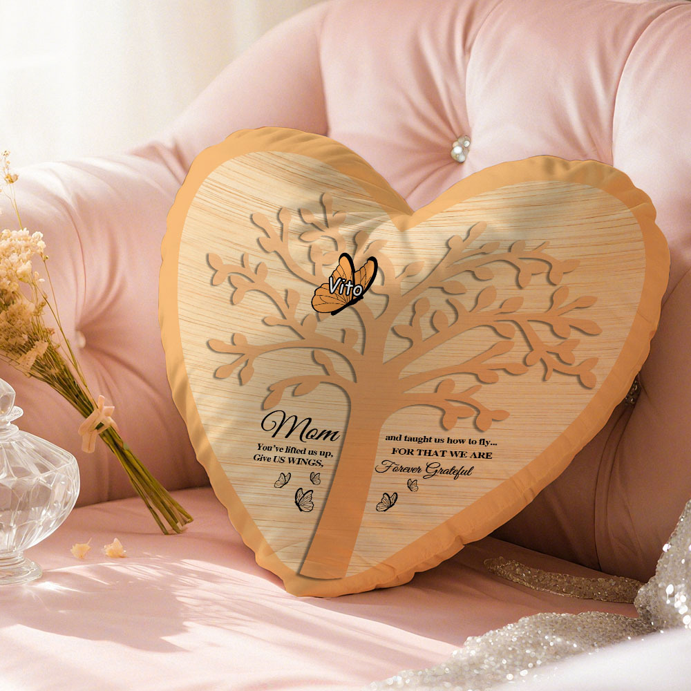 Personalized 1-7 Names Heart Pillow Butterfly Signs Pillow Mother's Day Pillow Gift