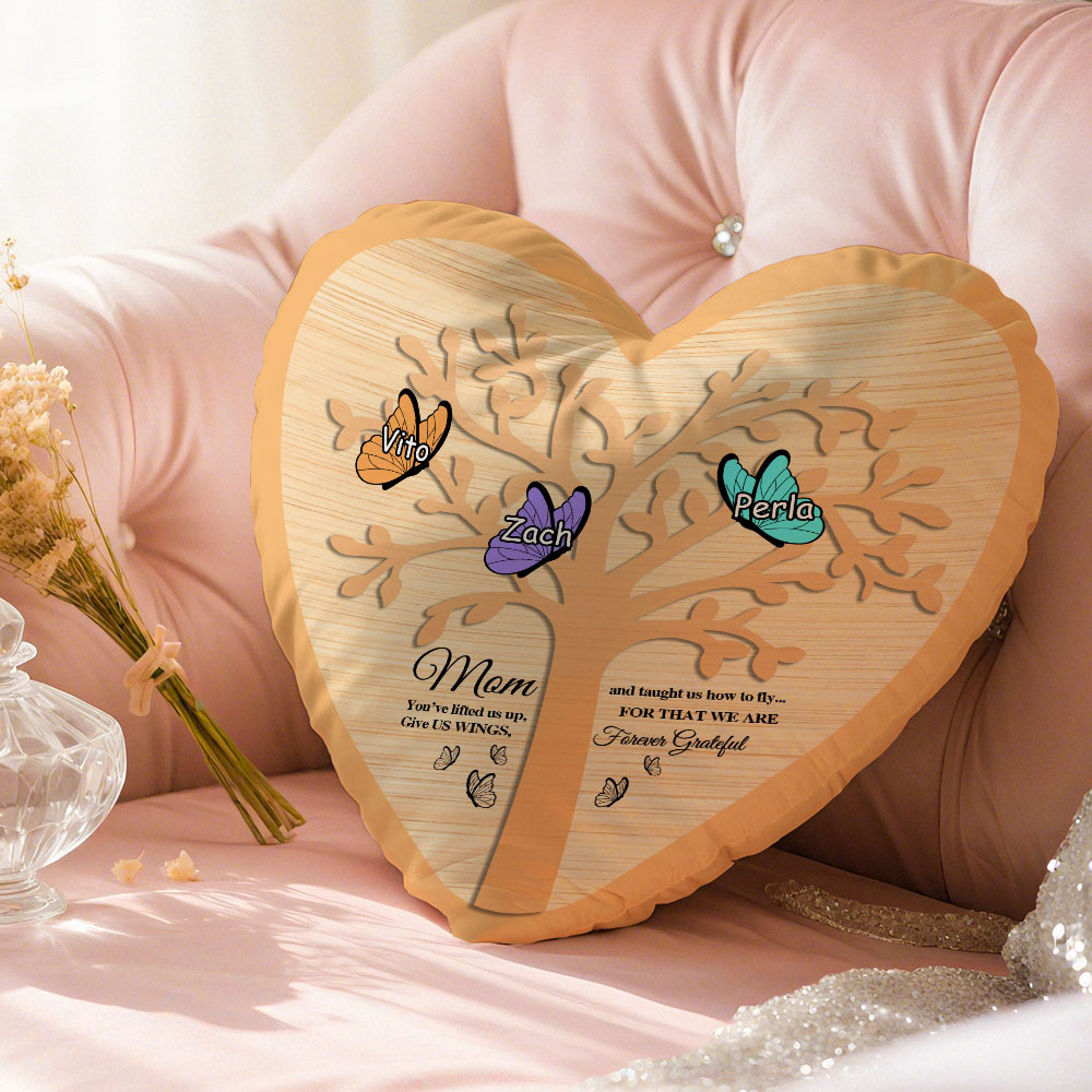 Personalized 1-7 Names Heart Pillow Butterfly Signs Pillow Mother's Day Pillow Gift