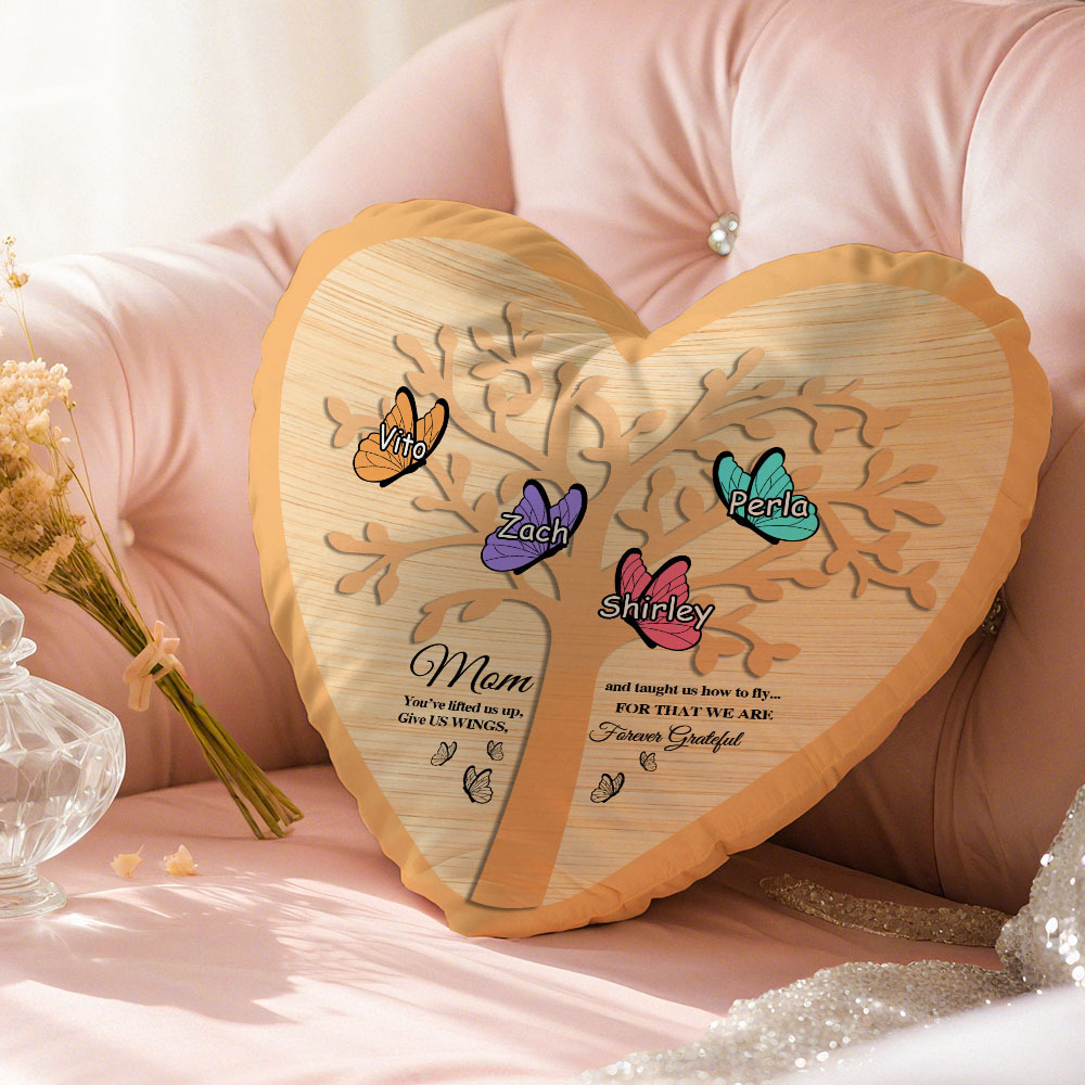 Personalized 1-7 Names Heart Pillow Butterfly Signs Pillow Mother's Day Pillow Gift