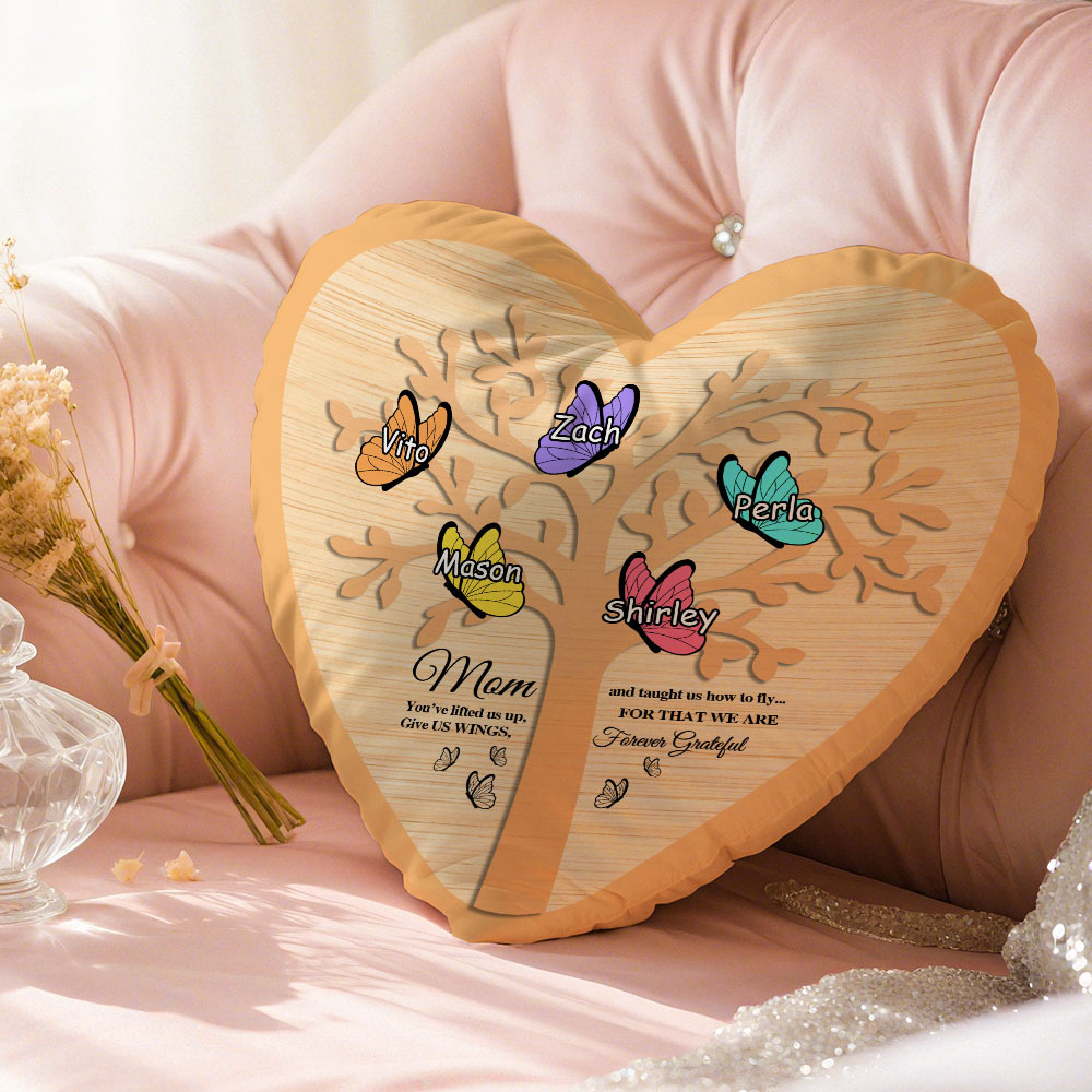 Personalized 1-7 Names Heart Pillow Butterfly Signs Pillow Mother's Day Pillow Gift