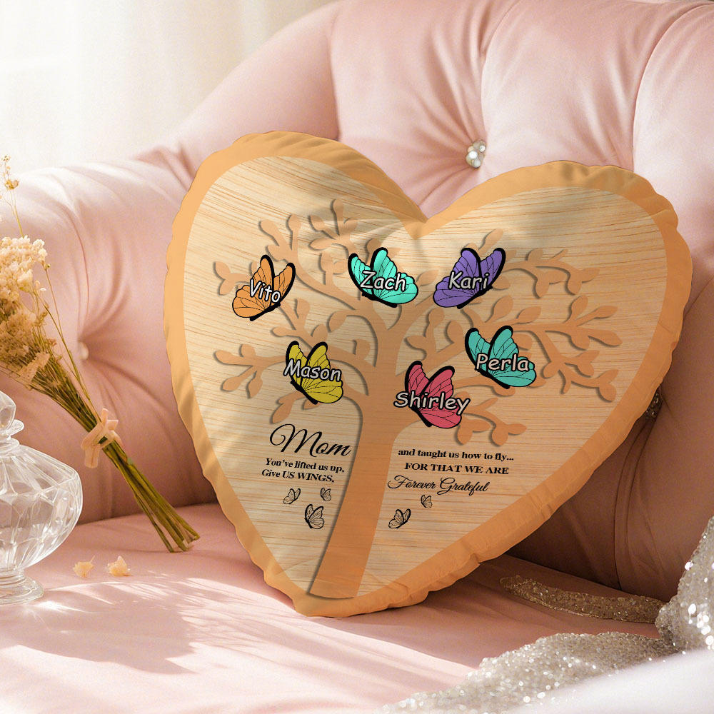 Personalized 1-7 Names Heart Pillow Butterfly Signs Pillow Mother's Day Pillow Gift