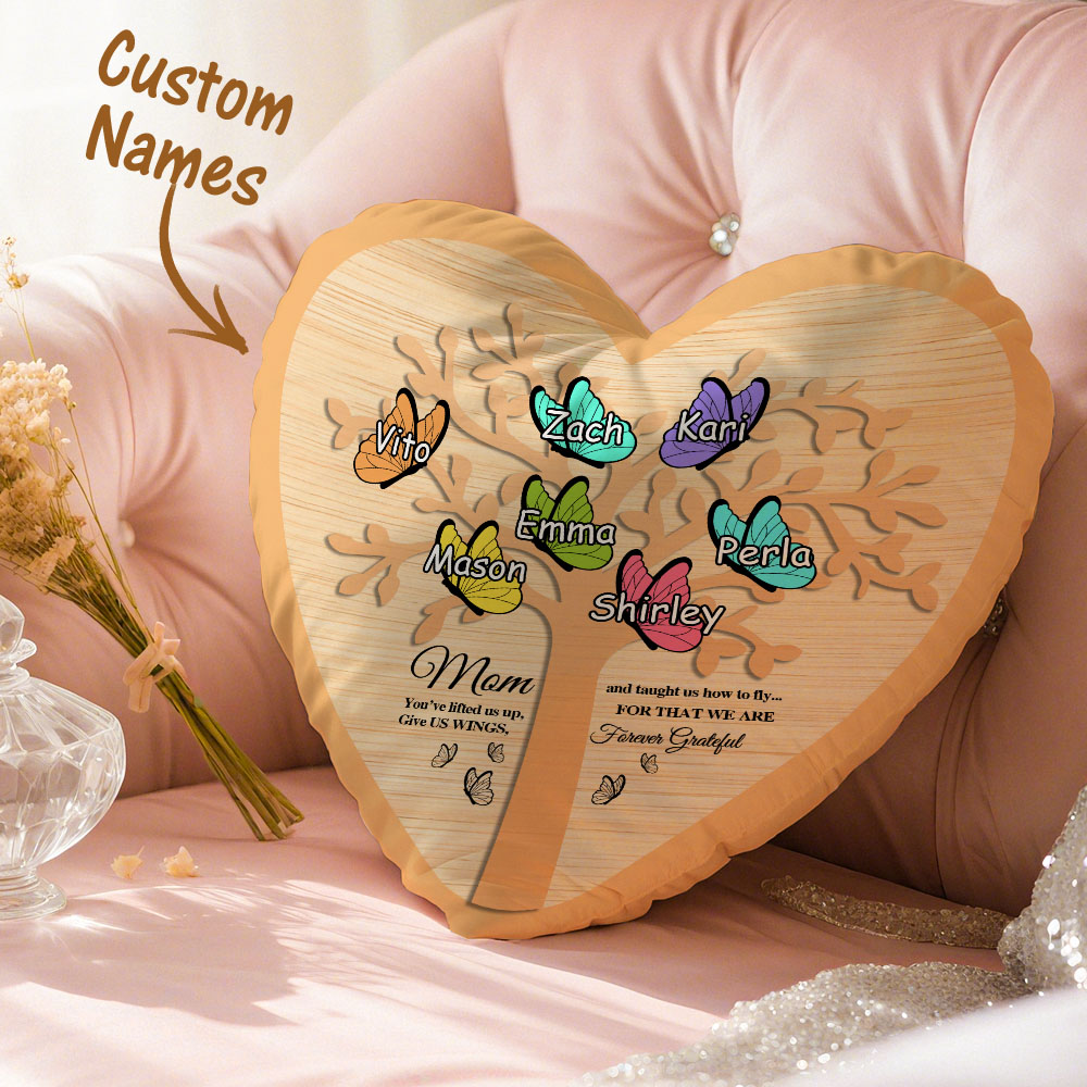Personalized 1-7 Names Heart Pillow Butterfly Signs Pillow Mother's Day Pillow Gift