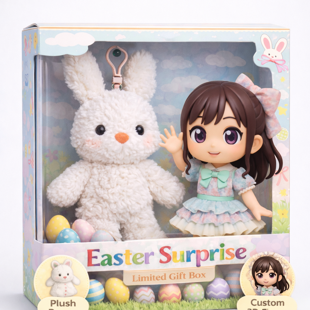 Easter Surprise Gift Box – Custom 3D Baby Figure with Plush Bunny, Unique Gift from Photo