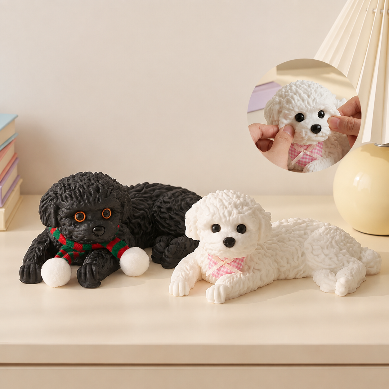 Ultra-Realistic Poodle Squishy Dog Figurine – Adorable Stress Relieving Fidget And Car Dashboard Ornament