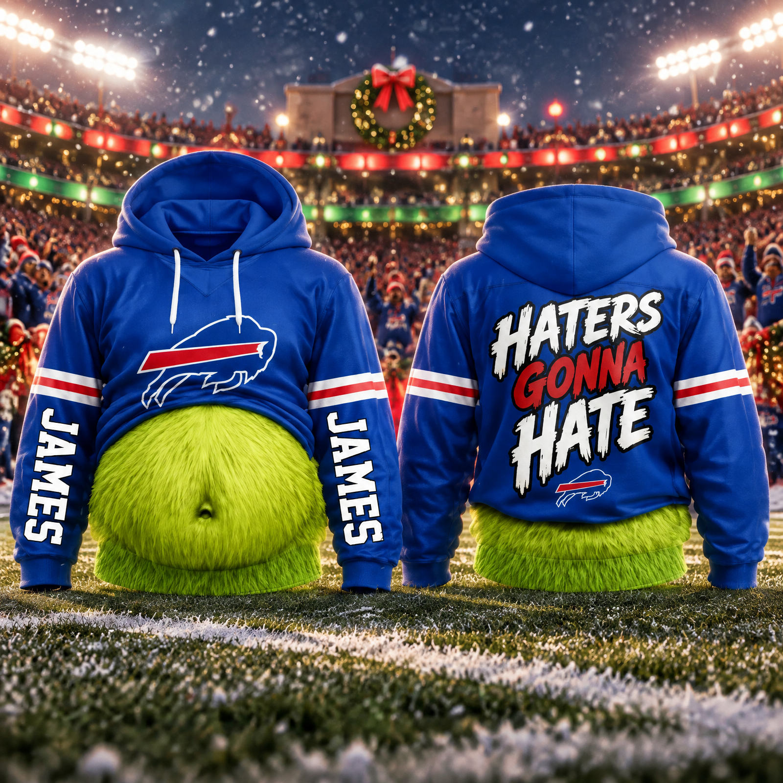 Team-Themed Christmas Ugly Hoodie, Festive Football Team Print Sweatshirt, Unisex Holiday Party Hoodie for Sports Fans