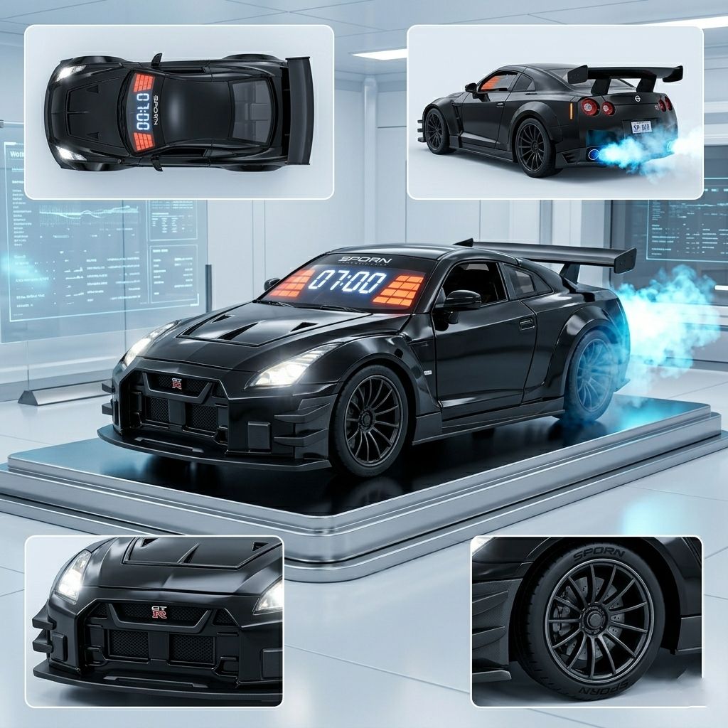 Hypercar Alarm Clock with Engine Sound, Exhaust Effect & LED Lights – Desk Gift for Car Lovers - CustWit