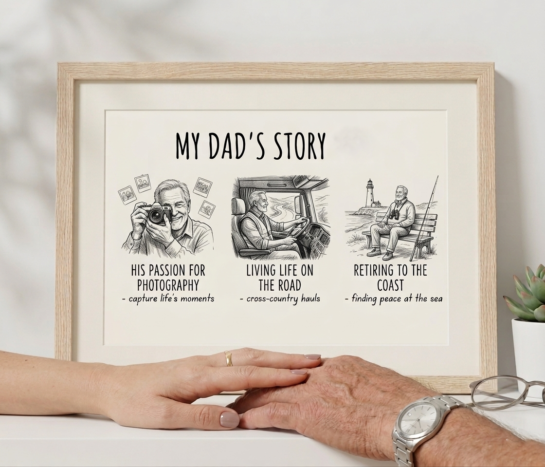 Story Map for Family, Friends, Couples, Dad or Mom | Life Journey Line Art, Custom Family Gift | Personal Life Map | Memory Map for Father