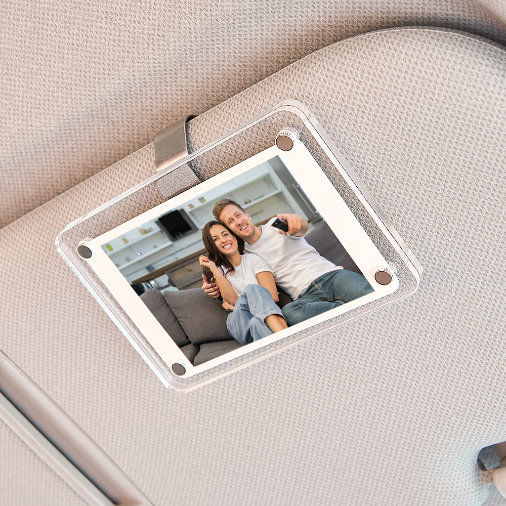 Personalized Horizontal Photo Car Holder – Custom Sun Visor Clip | Couple Gift