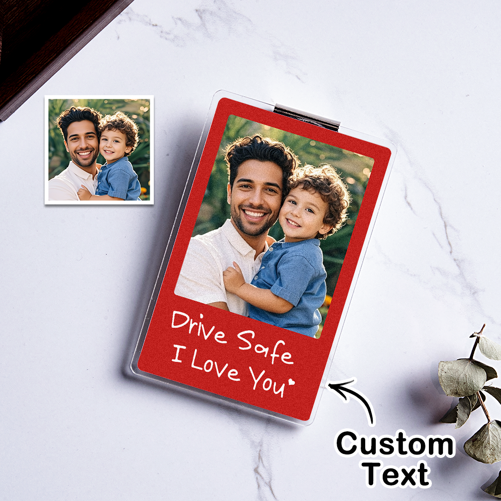 Father's Day Gifts - Drive safe I Love You - Photo Car Visor Clip, Personalized Photo Car Decoration, Polaroid Photo for Car, Gifts for dad, Presents for fathers, Gifts for your father, Gift items for dad, Gift for him - Personalized Photo Car Visor Clip - CustWit