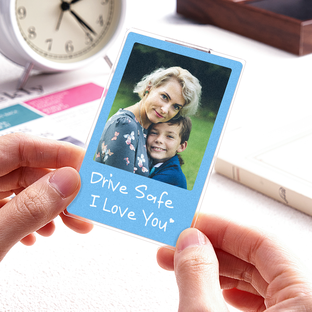 Father's Day Gifts - Drive safe I Love You - Photo Car Visor Clip, Personalized Photo Car Decoration, Polaroid Photo for Car, Gifts for dad, Presents for fathers, Gifts for your father, Gift items for dad, Gift for him - Personalized Photo Car Visor Clip - CustWit