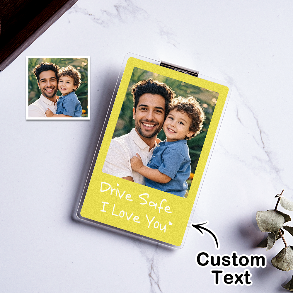 Father's Day Gifts - Drive safe I Love You - Photo Car Visor Clip, Personalized Photo Car Decoration, Polaroid Photo for Car, Gifts for dad, Presents for fathers, Gifts for your father, Gift items for dad, Gift for him - Personalized Photo Car Visor Clip - CustWit