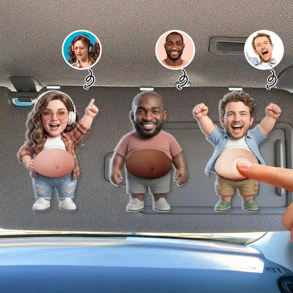 Custom Photo Funny Belly Character Family Member - Personalized Squishy Acrylic Car Visor Clip 1 PCS