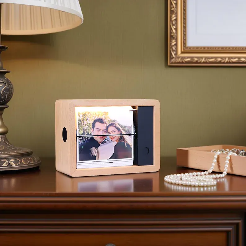 Custom Electric Flip 32 Photo Frame Solid Beech Wood Frame with Light for Family, Couples, Pets & More