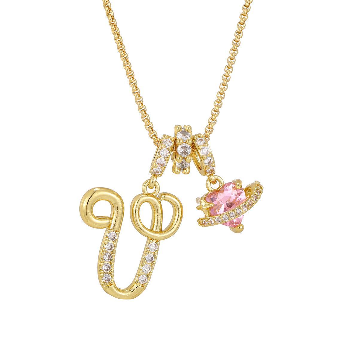 Initial Letter Necklace with Pink Heart Charm – Personalized Token of Love, Valentine's Day Gift