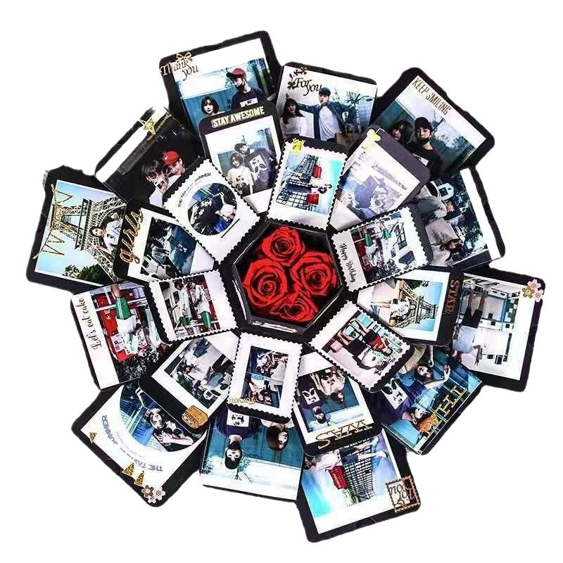 Creative Black Explosion Box DIY Photo Album Surprise Love Memory Scrapbooking Gift for Valentines Day