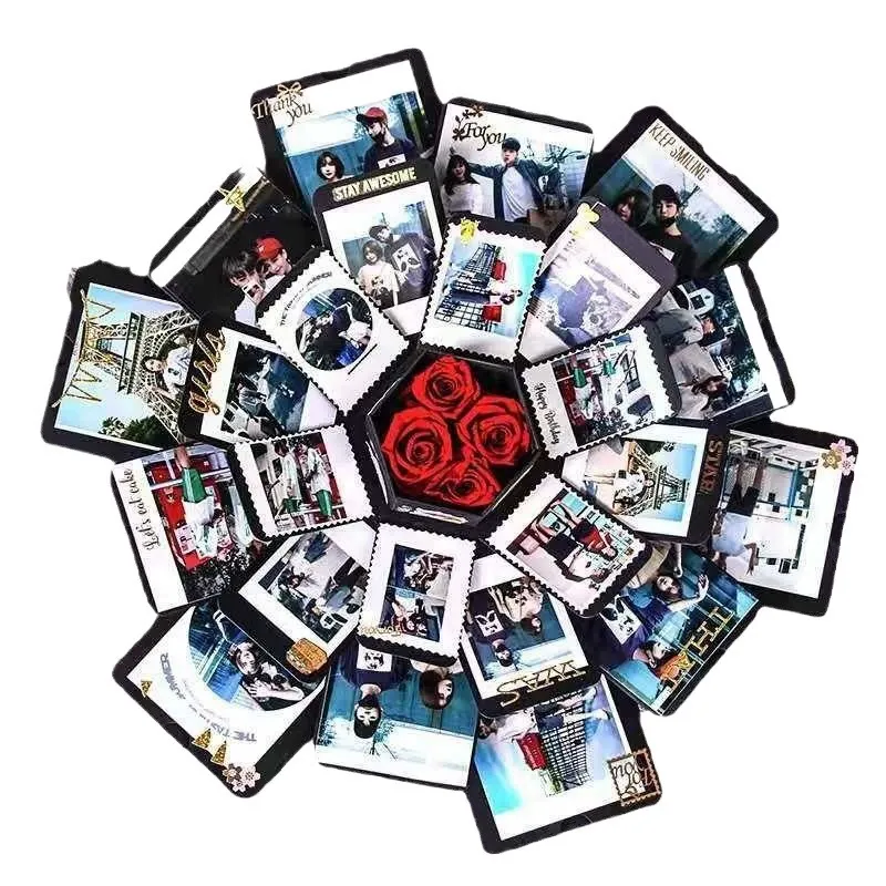 Creative Black Explosion Box DIY Photo Album Surprise Love Memory Scrapbooking Gift for Valentines Day