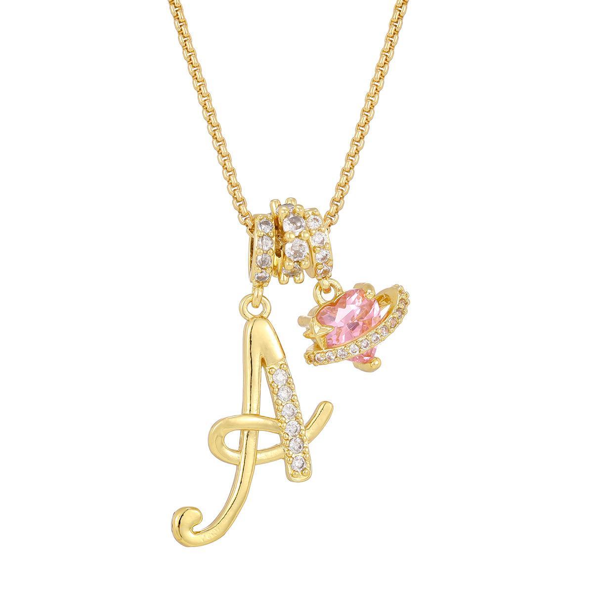 Initial Letter Necklace with Pink Heart Charm – Personalized Token of Love, Valentine's Day Gift