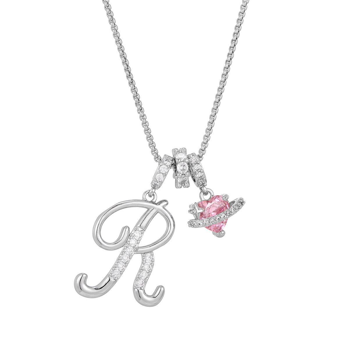 Initial Letter Necklace with Pink Heart Charm – Personalized Token of Love, Valentine's Day Gift